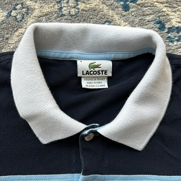 Lacoste Polo Shirt in Blue/White/Navy with a large Crocodile Logo - Picture 2 of 8
